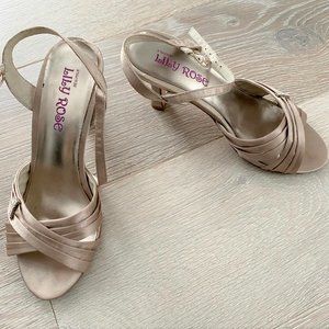 LILY ROSE Champagne Coloured Silk Wedding Heels Size 6